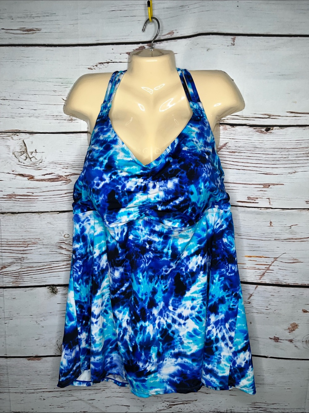 Swim365 by Swimsuits for All 26 Blue Tie Dye Print Bathing Suit Tankini Swim Top